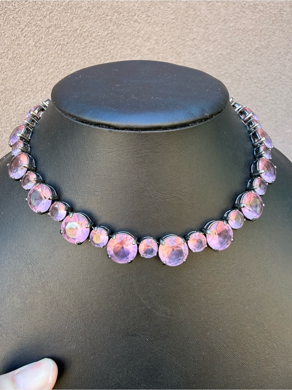 Rare J.Crew Lilac Pink Crystal Tennis Choker Necklace Gunmetal Statement